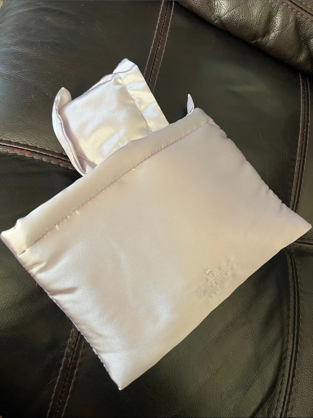 kate spade pale lavender satin cosmetic pouches and eye mask